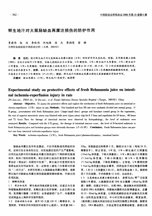 鲜生地汁对大鼠肠缺血再灌注损伤的防护作用