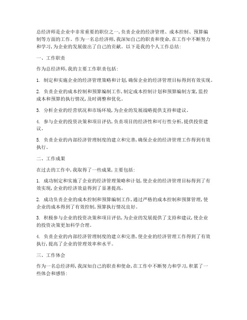 总经济师个人工作总结