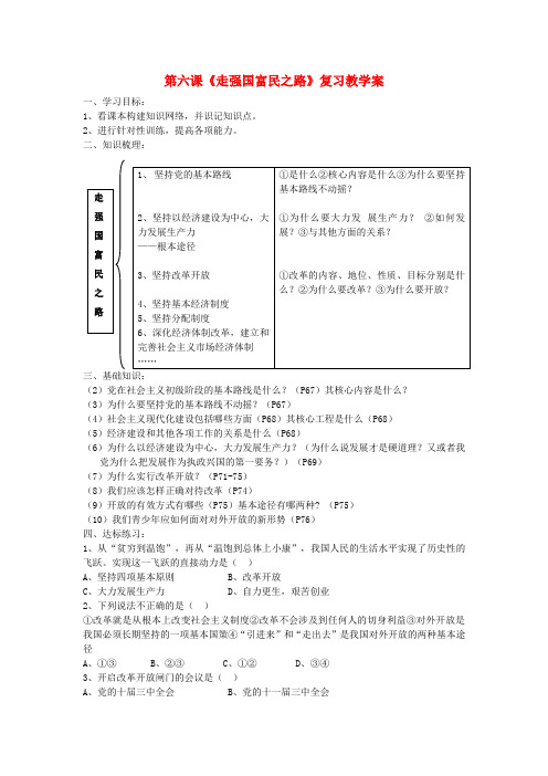 山东安丘市东埠中学九年级政治 第6课《走强国富民之路》复习教学案 鲁教版