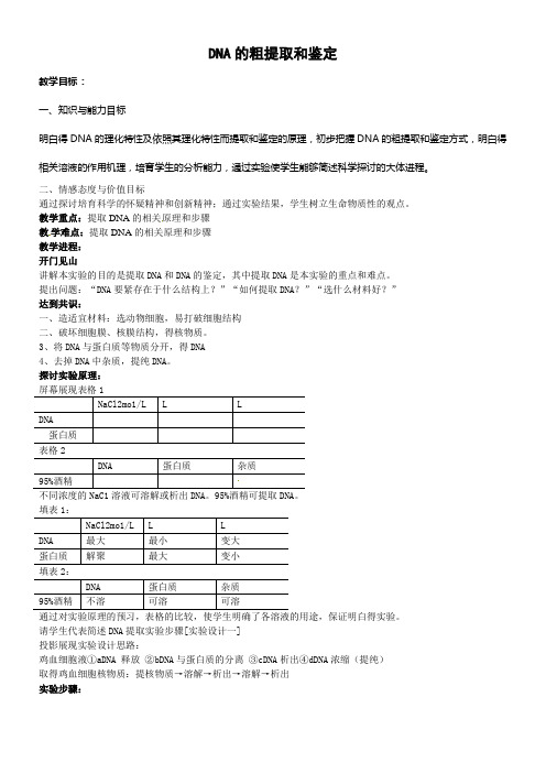 新人教版生物选修1课题1DNA的粗提取与鉴定word教案