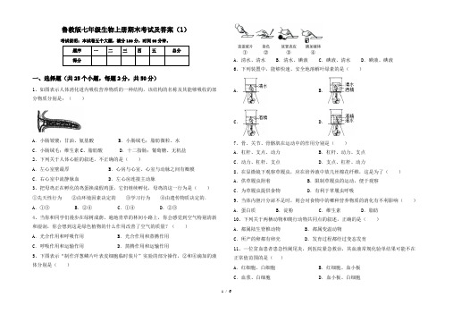 鲁教版七年级生物上册期末考试及答案(1)