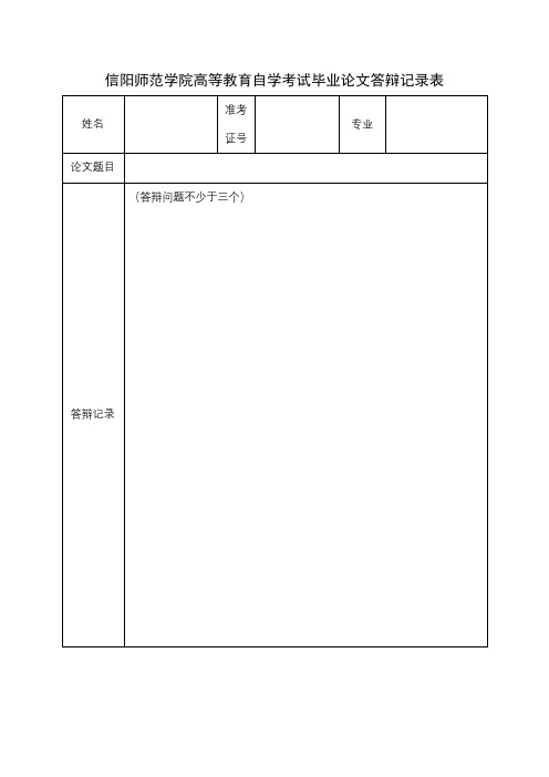 信阳师范学院高等教育自学考试毕业论文答辩记录表【模板】