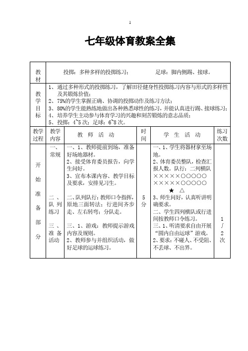 七年级体育教案全集