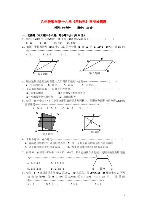 八年级数学下册 《第十九章 四边形》章节检测(无答案) 新人教版