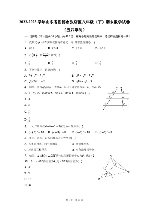 2022-2023学年山东省淄博市张店区八年级(下)期末数学试卷(五四学制)(含解析)