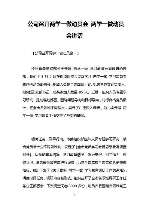 公司召开两学一做动员会 两学一做动员会讲话