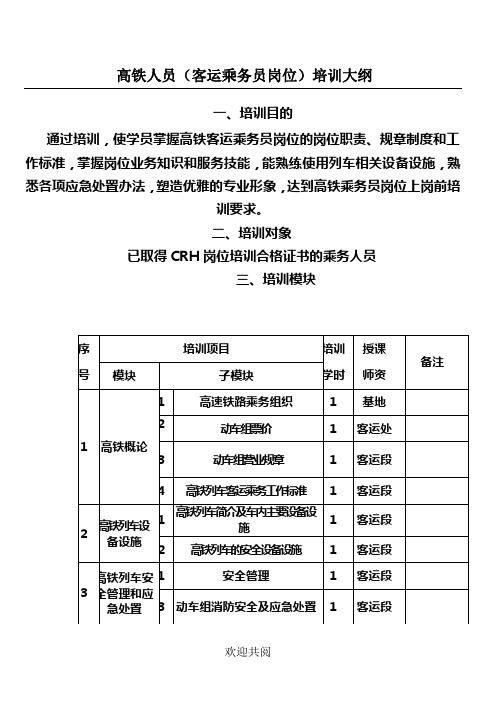 高铁乘务人员指导大纲