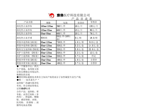 产品价格目录表