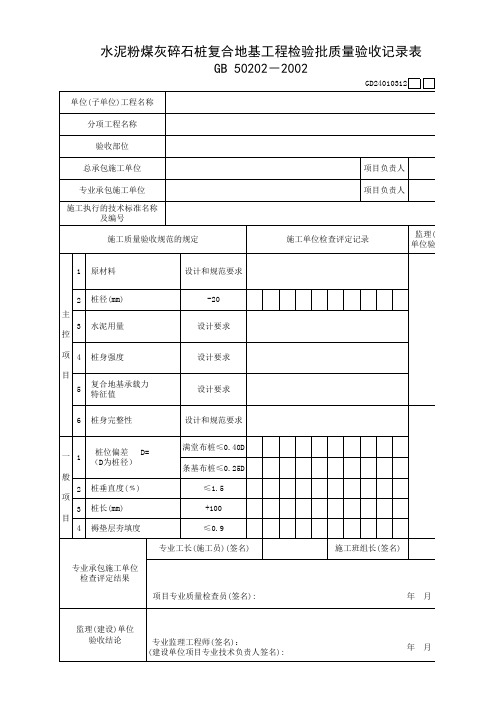 【工程常用表格】泥粉煤灰碎石桩复合地基工程检验批质量验收记录表