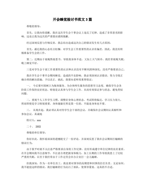 开会睡觉检讨书范文3篇