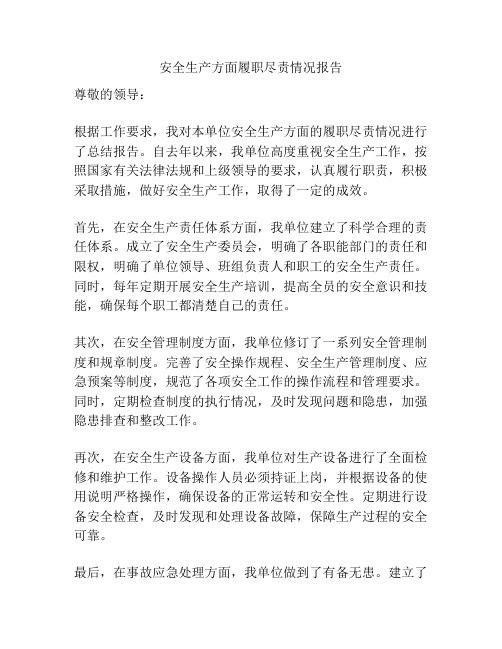 安全生产方面履职尽责情况报告