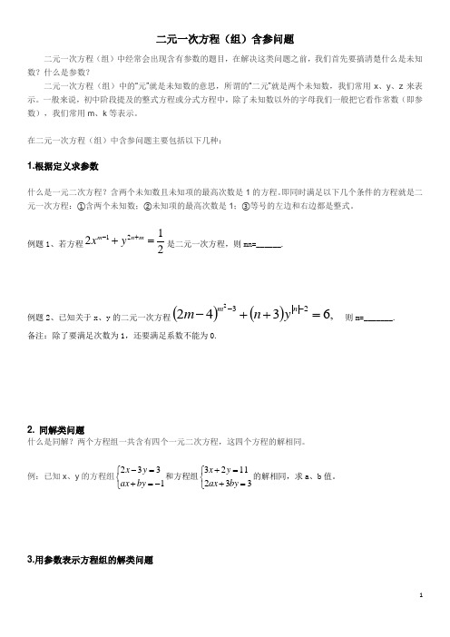 二元一次方程(组)含参问题