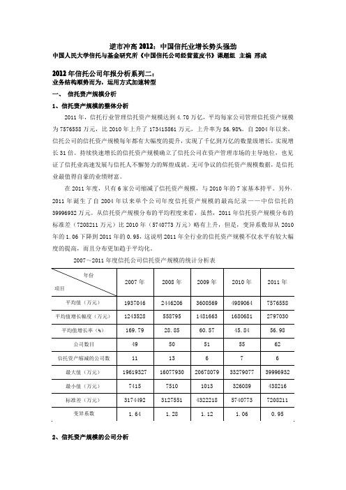 2012年信托公司年报分析系列二