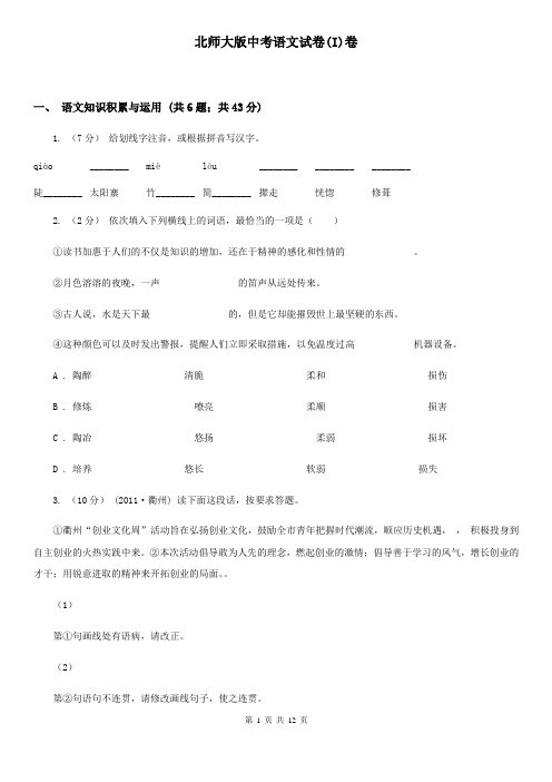 北师大版中考语文试卷(I)卷