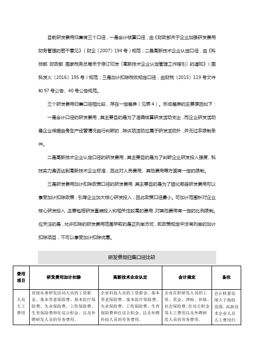 研发费用归集的会计核算、高新技术企业认定和加计扣除三个口径差异