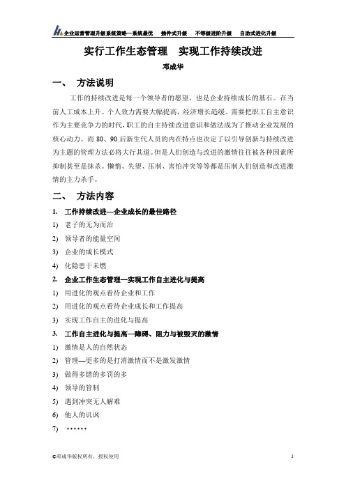 实行工作生态管理,实现工作持续改进纲要