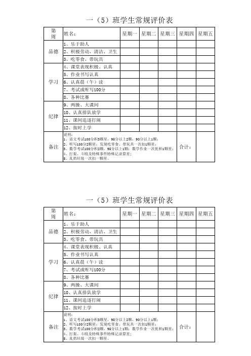 学生常规评价表