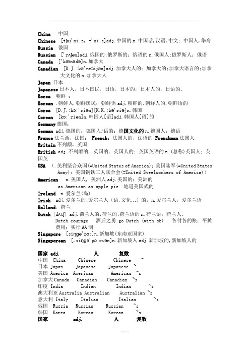 各个国家及国人的英文汇总