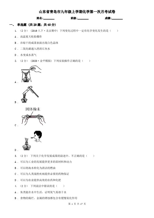 山东省青岛市九年级上学期化学第一次月考试卷