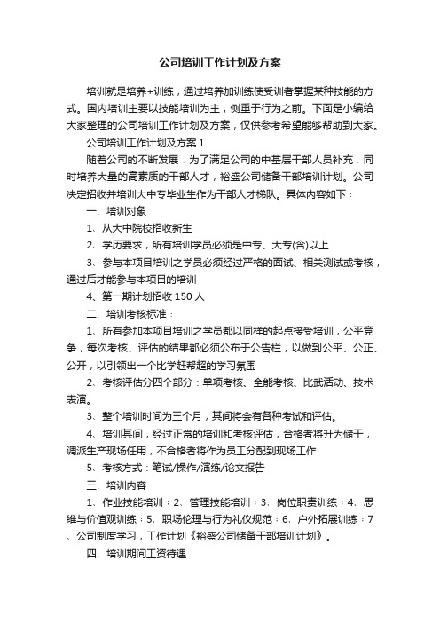 公司培训工作计划及方案