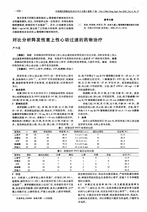 对比分析阵发性室上性心动过速的药物治疗