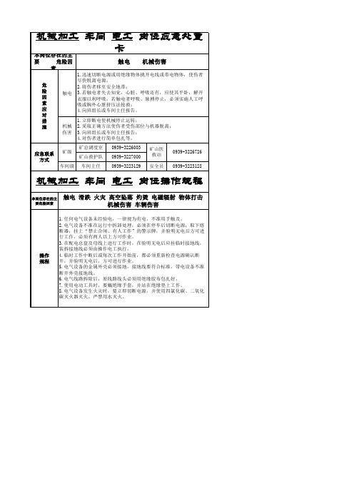 岗位安全操作规程和应急处置卡