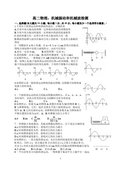 高二物理：机械振动和机械波检测