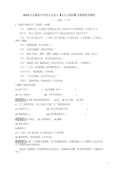 2019年安徽省中考语文总复习【文言文阅读】专题精练及解析