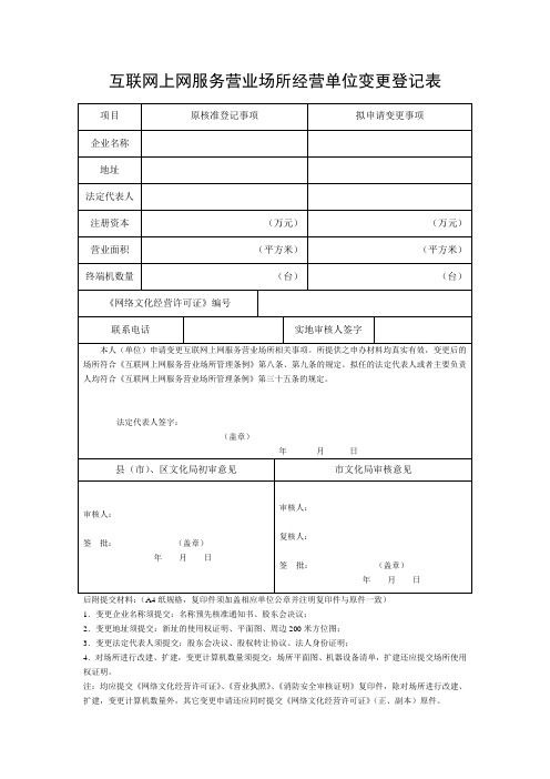 互联网上网服务营业场所经营单位变更登记表(新)