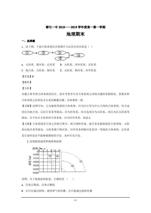 贵州省都匀第一中学2018-2019学年高一上学期期末考试地理---精校解析Word版