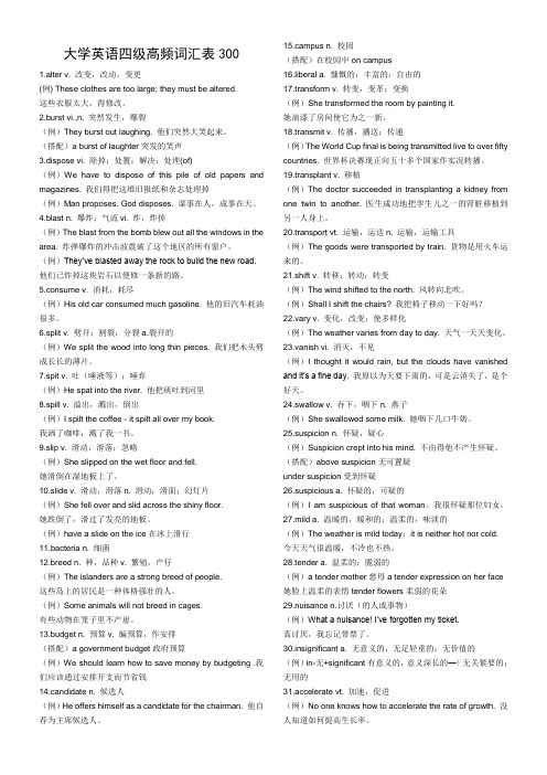 大学英语四级 高频、常用词汇表300词(含举题)
