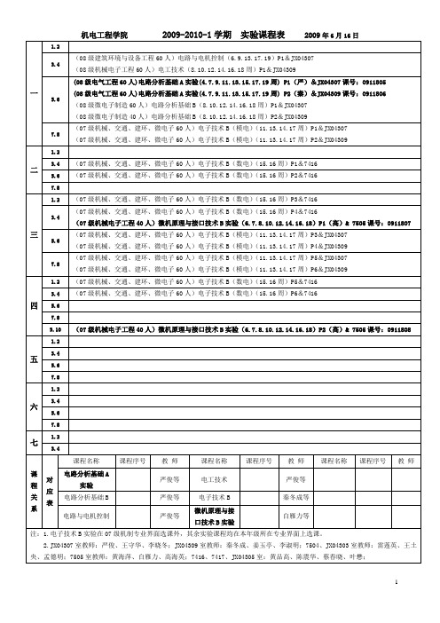 桂林电子工业大学 29211学期实验课程表