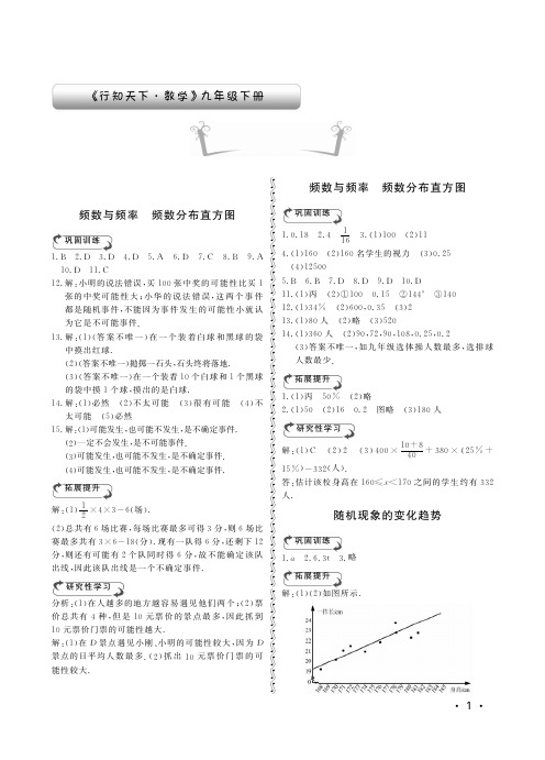 初中九年级数学下册《行知天下》参考答案