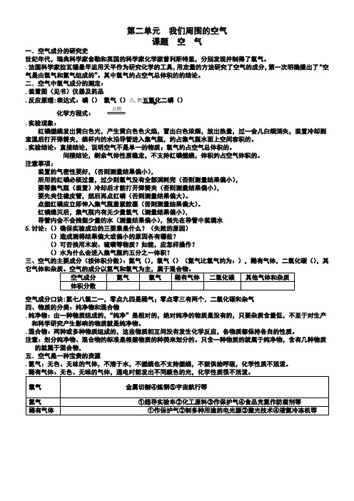 人教版八年级化学第二单元知识总结