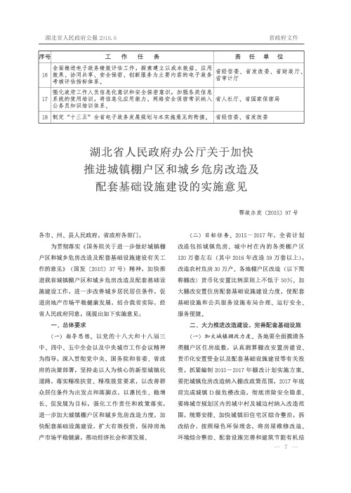 湖北省人民政府办公厅关于加快推进城镇棚户区和城乡危房改造及配