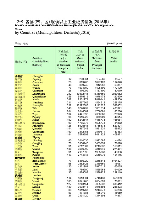 四川统计年鉴2017：各县(市区)规模以上工业经济情况(2016年)