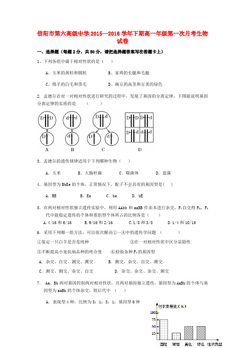 河南省信阳市第六高级中学高一生物下学期第一次月考试题(无答案)