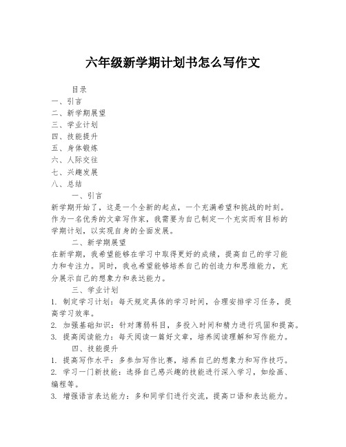 六年级新学期计划书怎么写作文