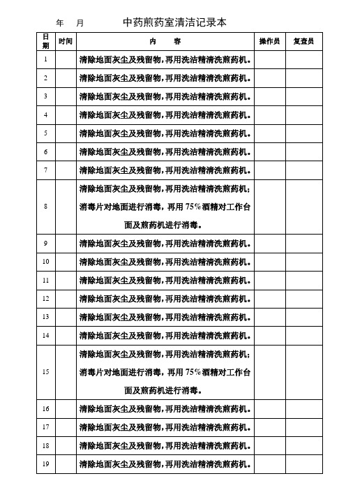 煎药室清洁消毒记录