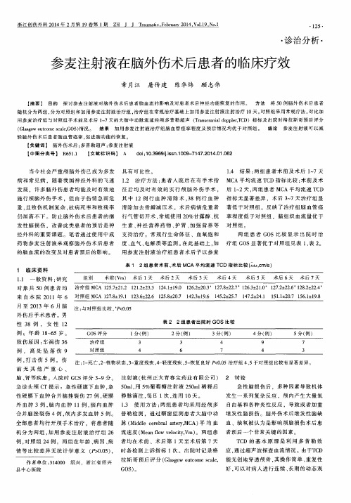 参麦注射液在脑外伤术后患者的临床疗效