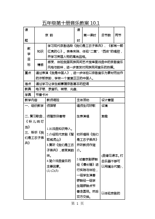 人音版小学音乐五年级第十册音乐教案10.1