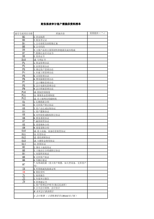 财务报表审计客户需提供资料清单