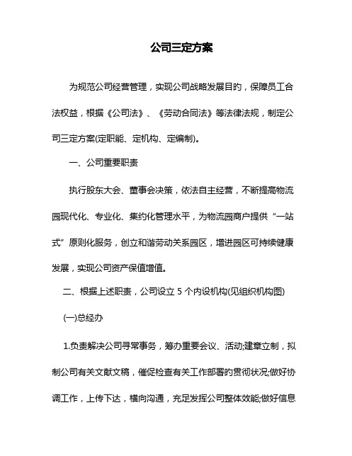 公司三定方案