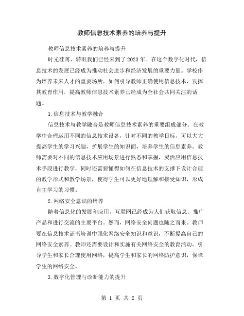 教师信息技术素养的培养与提升