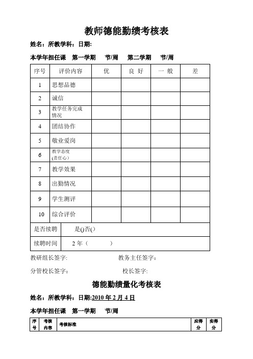 教师德能勤绩考核表