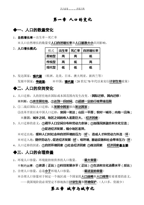 高中地理必修二(人教版)-知识总结