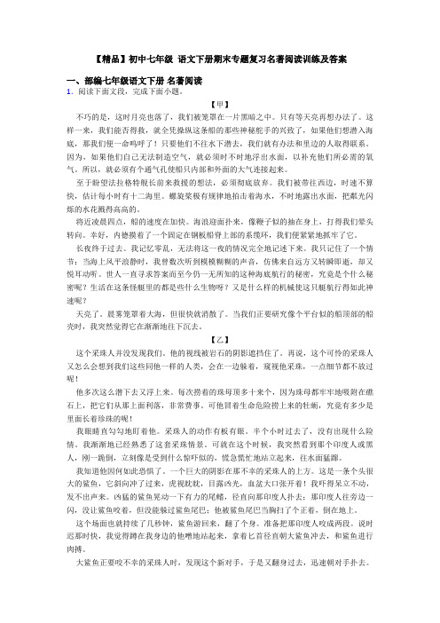 【精品】初中七年级 语文下册期末专题复习名著阅读训练及答案