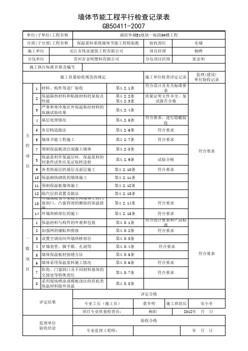 1 建筑节能工程墙体节能工程质量验收记录表(1#楼东墙)