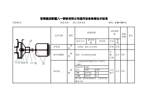 离心式清水泵维修技术标准