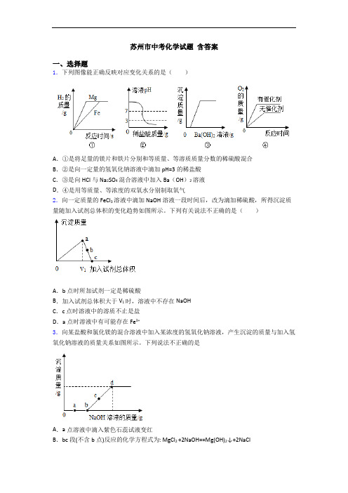 苏州市中考化学试题 含答案